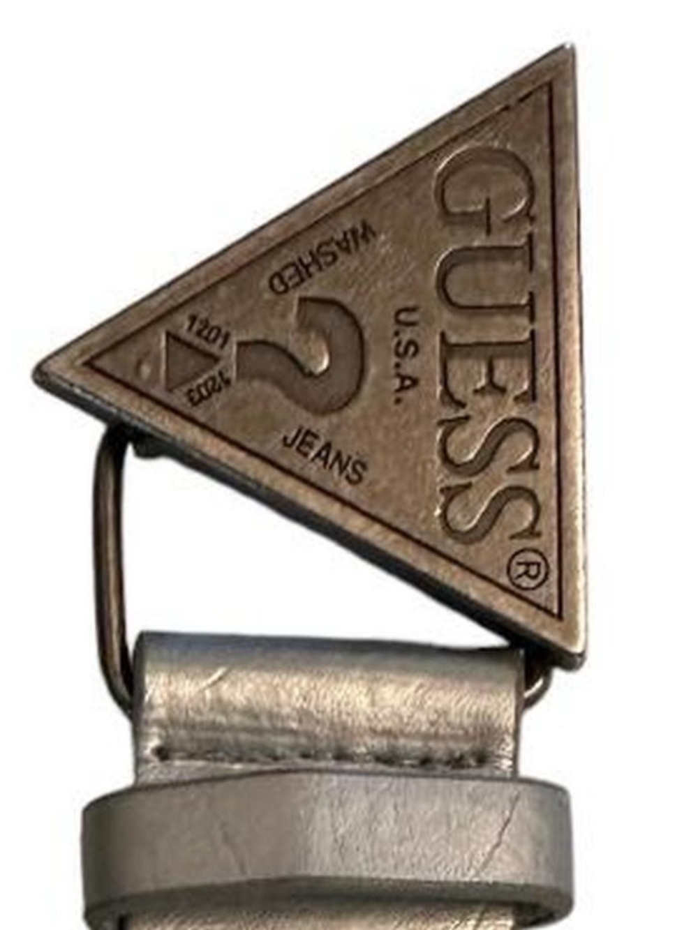 Vintage Guess Triangle Logo Belt Vegan Silver Belt